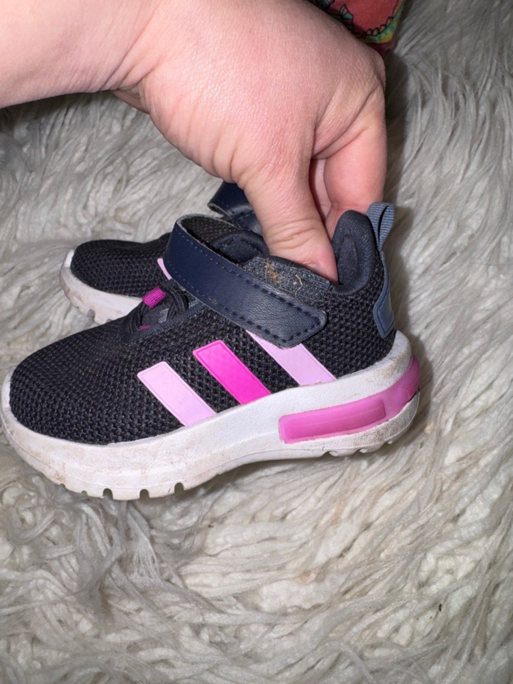 adidas Kids Black Mesh Sneakers with Pink Stripes